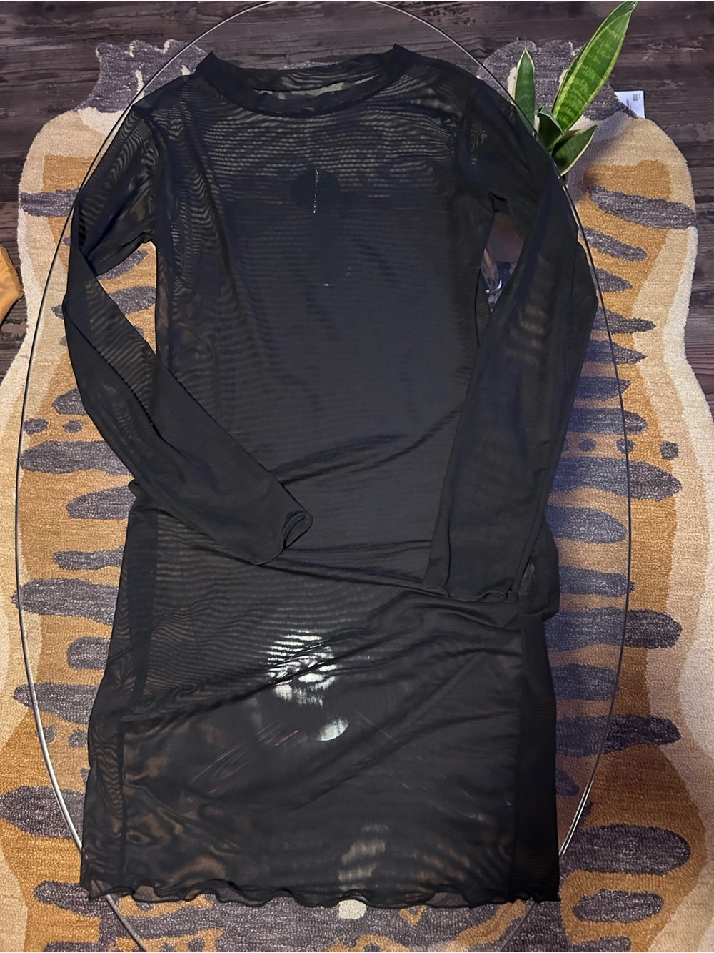 Black Long Sleeve Sheer mesh Bodycon Dress - Women